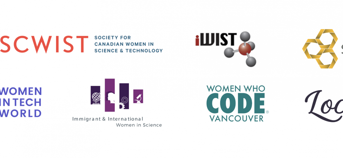 Joint statement on anti asian violence. Logos: Locelle, SCWIST, Women In Tech World, Immigrant and International Women In Science, iWist, Women Who Code Vancouver, SBN